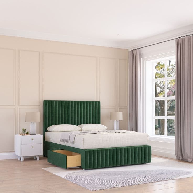 Sloomy Madison Divan Bed Base with 2 Drawers, Footboard and 54-Inch Floor Standing Headboard