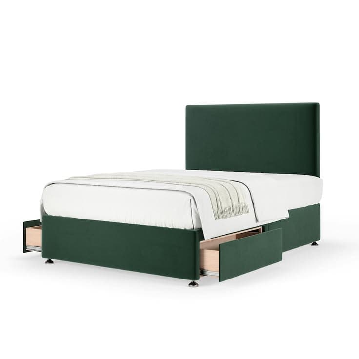 Memory Maestro Memory Foam Green Plush Velvet 2-Drawer Divan Set with Valencia Headboard