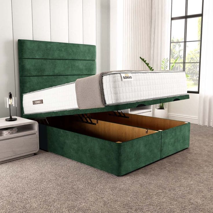 Athens Ottoman Divan Bed in Emerald Coniston with Free 26-Inch Headboard