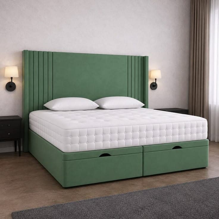Soft Snooze Beds Oxford Winged Divan Ottoman Bed in Green