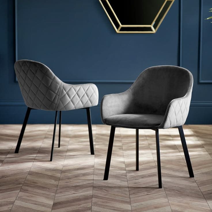 Milan Quilted Velvet Dining Chairs Set of 2 in Dark Grey
