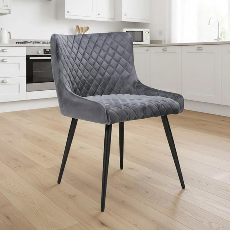 Malmo Quilted Velvet Dining Chair in Grey Fabric (Single)