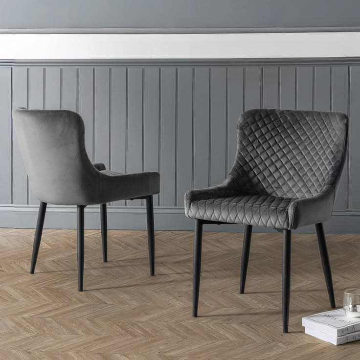 Julian Bowen Luxe Quilted Velvet Dining Chairs Set of 2 in Grey