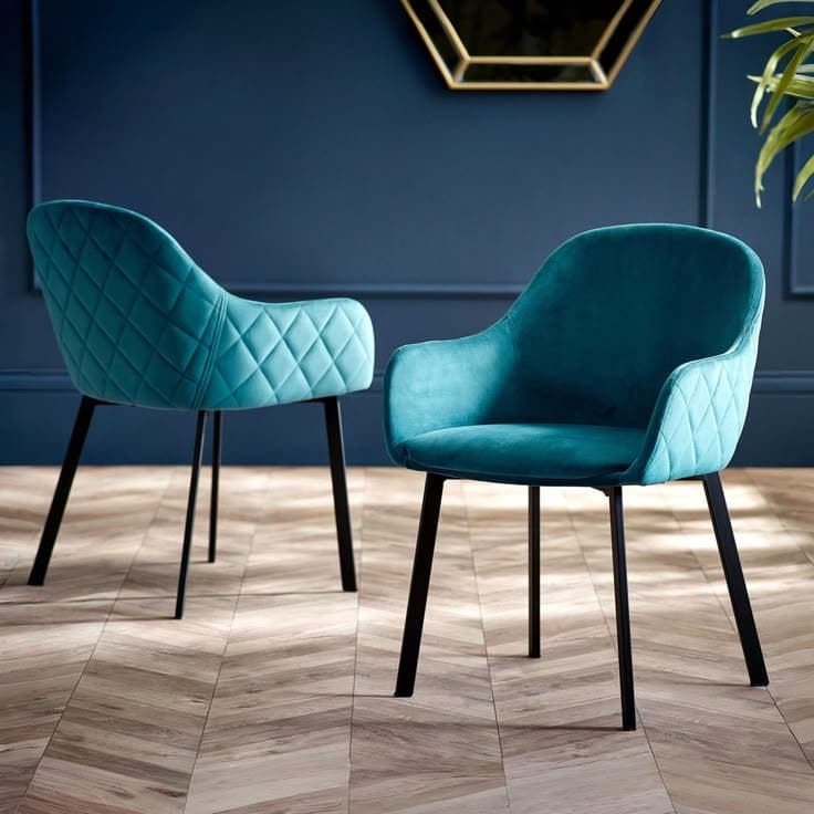 Julian Bowen Lima Quilted Velvet Dining Chairs Set of 2 in Teal