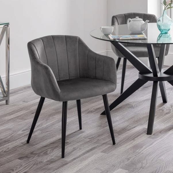 Hobart Scalloped Dining Chair in Grey Velvet (Single)