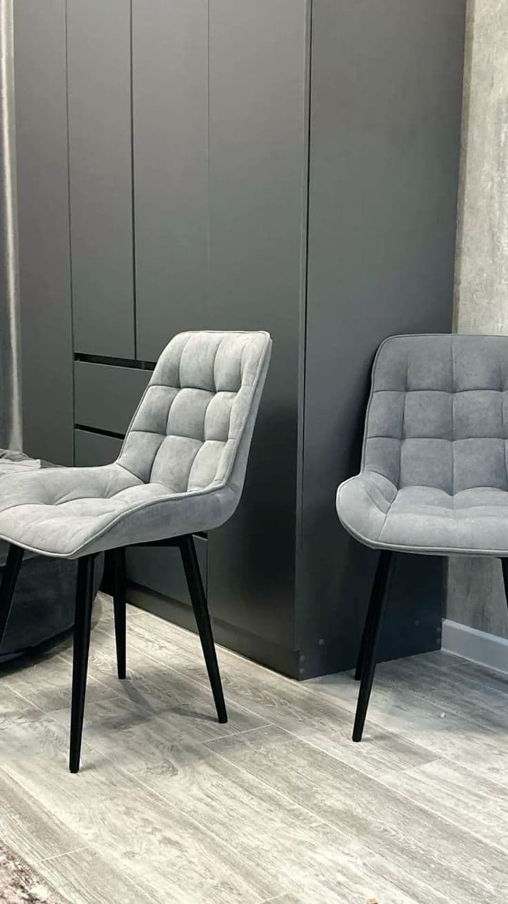 Vienna Quilted Velvet Dining Chairs Set of 2 in Light Grey