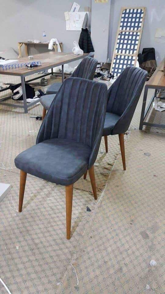Lyon Fluted Velvet Dining Chairs Set of 2 in Dark Grey with Wooden Legs