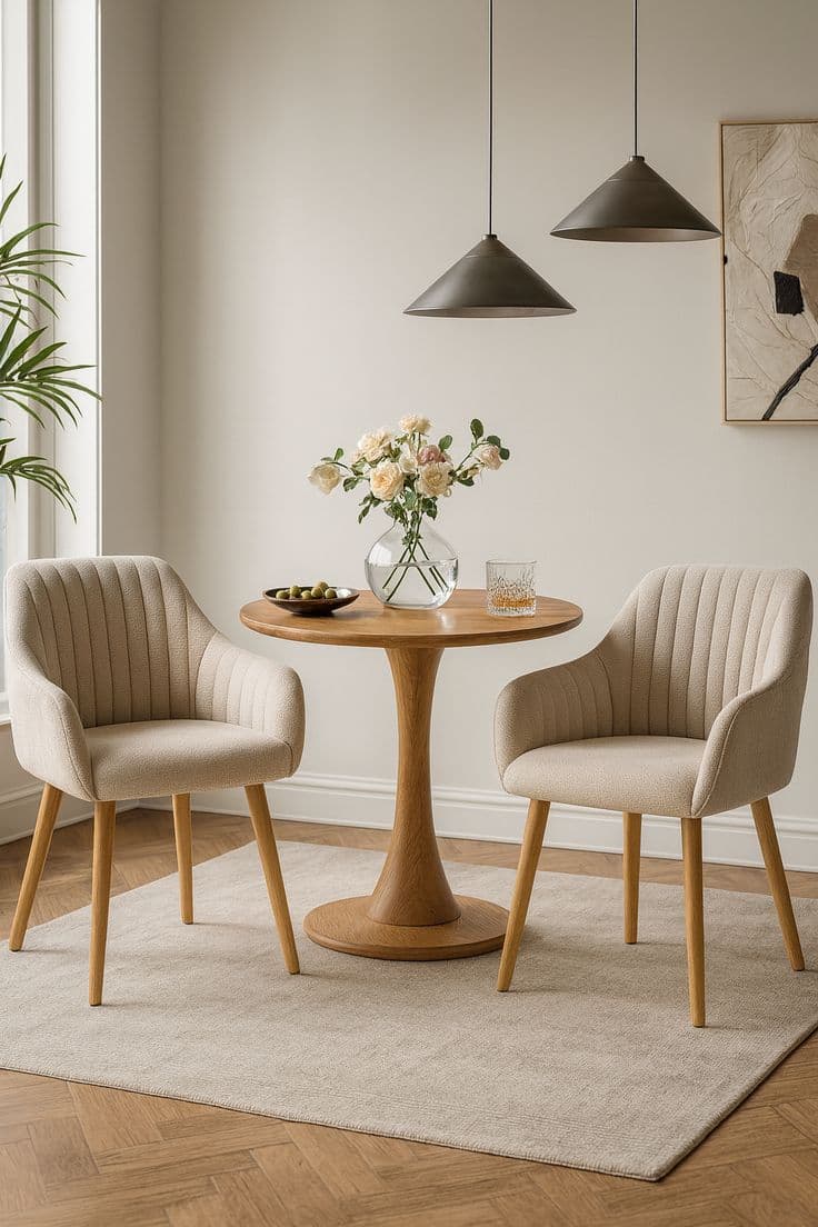Lyon Fluted Dining Chairs Set of 2 in Cream Boucle with Wooden Legs