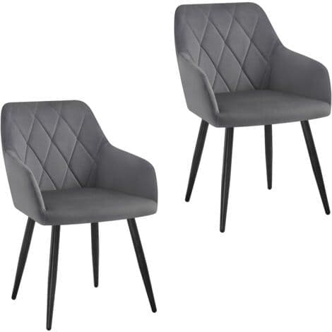 WOLTU Quilted Velvet Dining Chairs Set of 2 in Dark Grey with Armrests