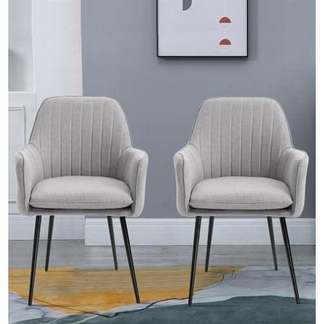 Cullompton Fluted Fabric Dining Chairs Set of 2 in Light Grey with Armrests