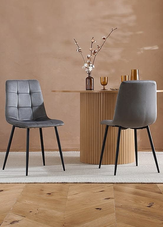 Axel Quilted Velvet Dining Chairs Set of 2 in Grey with Black Legs