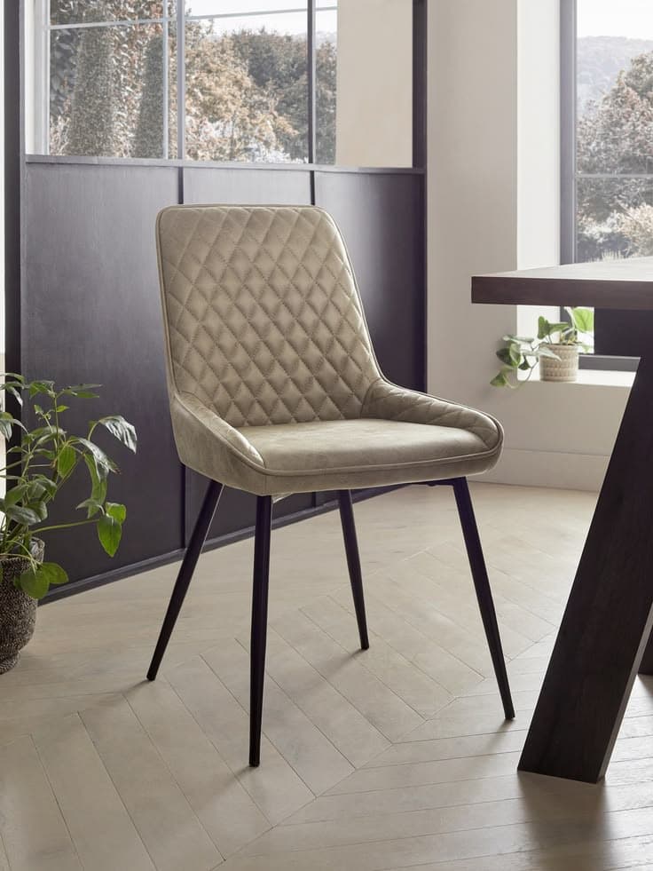 Monza Quilted Faux Leather Dining Chair in Mink with Black Legs