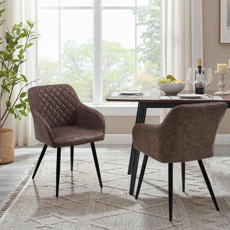 Upholstered Metal Armchairs Set of 2 in Vintage Brown with Black Legs