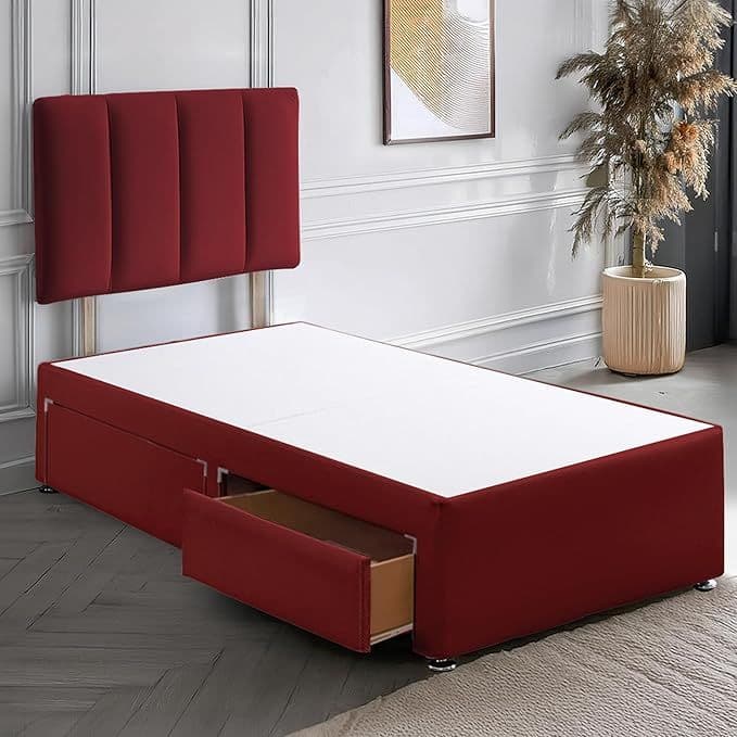 Comforest Elegant 3FT Single Divan Bed Frame with Headboard in Burgundy Velvet