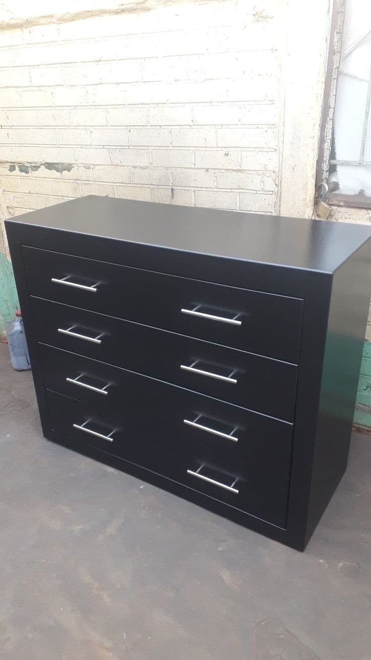 Modern Black 4 Drawer Wide Chest of Drawers with Silver T-Bar Handles