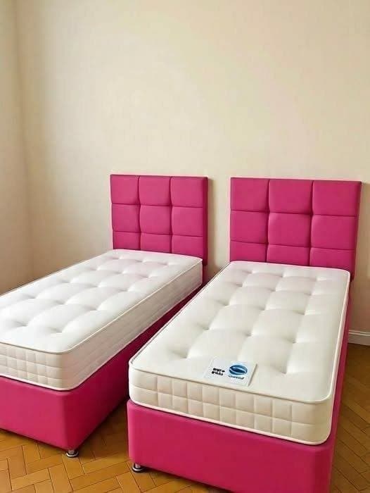 Luxury Hot Pink Divan Bed Set with Cube Tiled Headboard & Orthopaedic Mattress