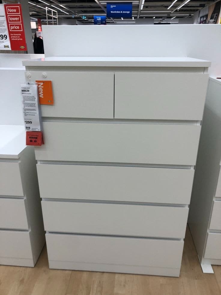 Modern White Handleless 2 Over 4 High Chest of Drawers (6 Drawers)