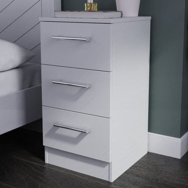 Modern Slate Grey 3 Drawer Bedside Table Cabinet with Silver Handles