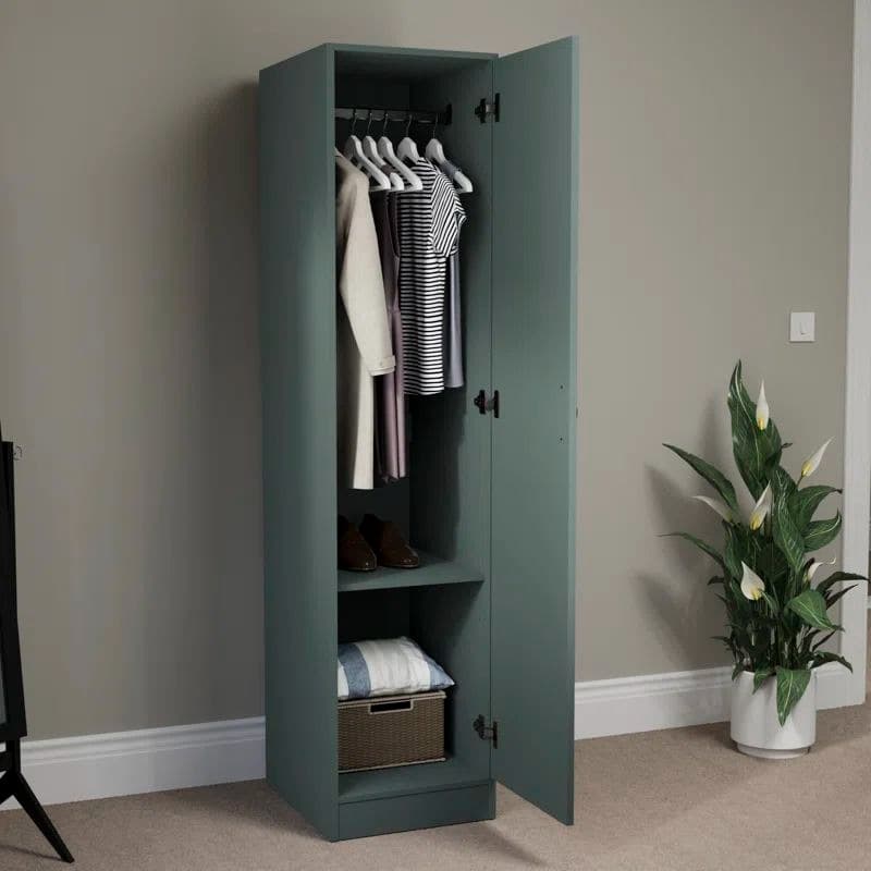 Vida Designs Riano 1 Door Wardrobe Storage Organizer - Forest Green (Open Door View)