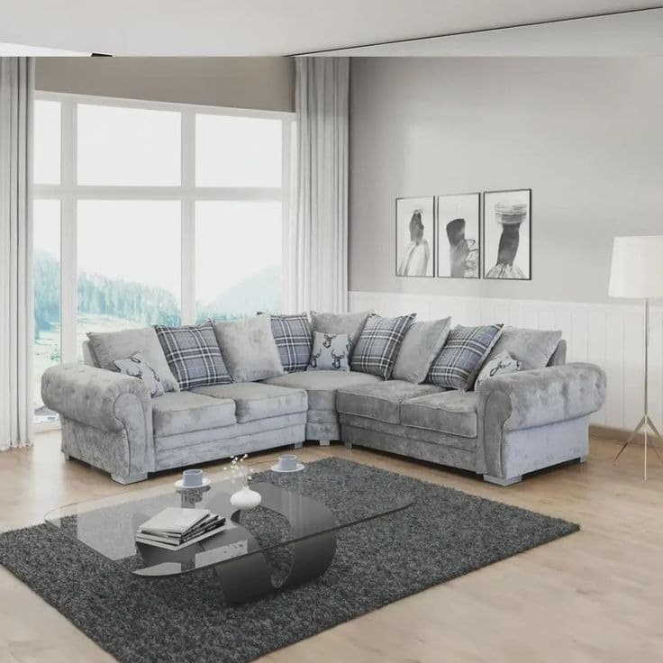 Verona Plush Velvet 2 Corner 2 (2C2) Scatter Back Sofa - Silver Grey