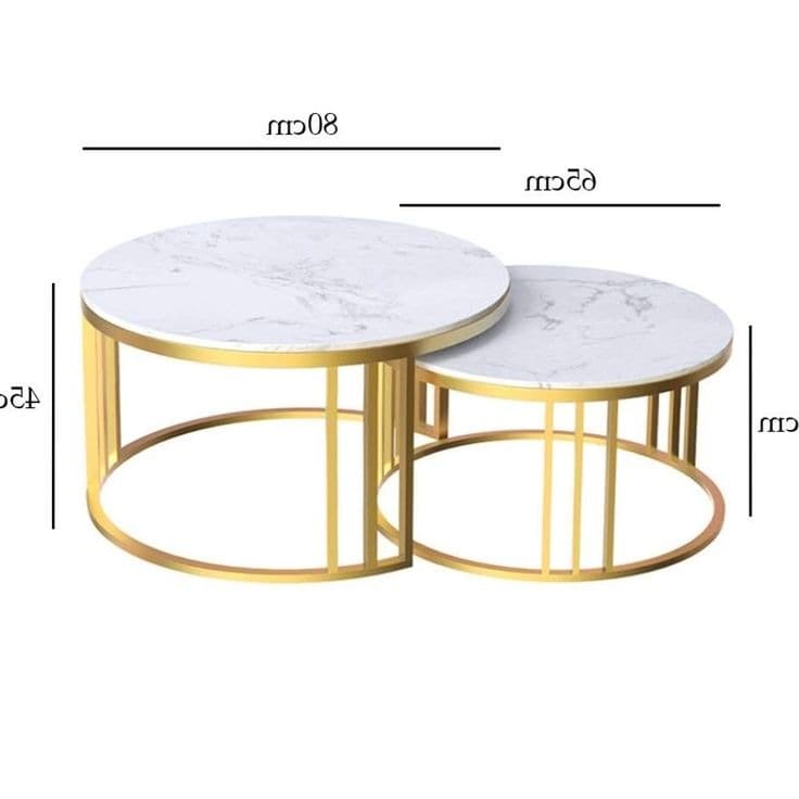 Modern White Marble Effect & Gold Frame Nest of 2 Round Coffee Tables