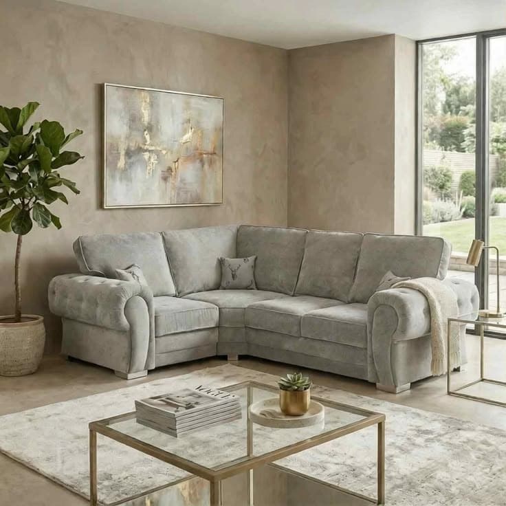 Verona Full Back Corner Sofa - Left Hand Facing - Light Grey