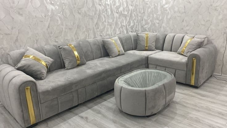 Evra Turkish Corner Sofa Bed with Ottoman & Cushions - Light Grey