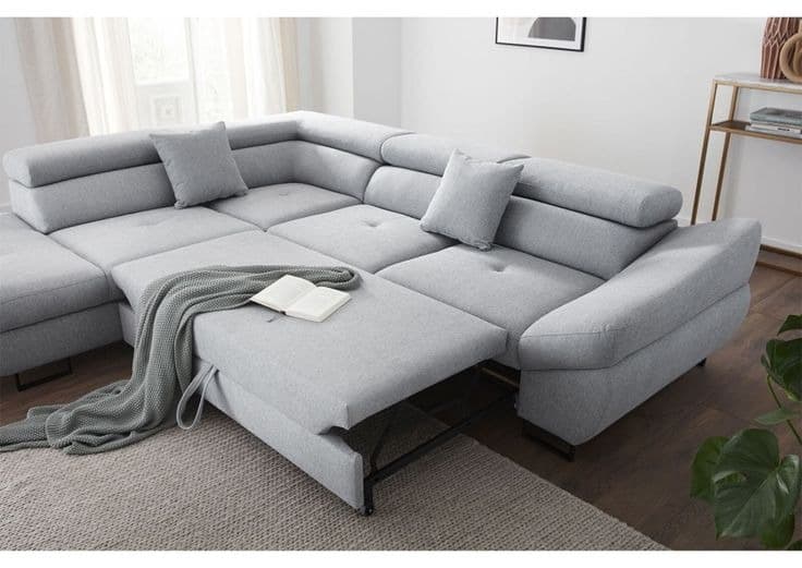 Fabio Fabric Corner Sofa Bed with Storage - Light Grey