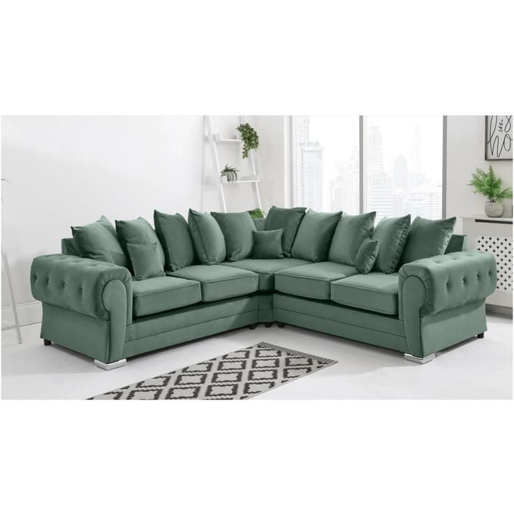 Verona Plush Velvet 2 Corner 2 (2C2) Scatter Back Sofa - Sage Green Forest Green