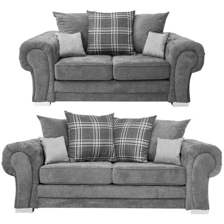 Verona 3+2 Seater Fabric Sofa Set Scatter Back - Grey