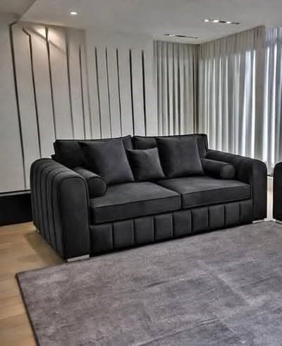 Modern Vertical Fluted Velvet 2 Seater Sofa - Charcoal Black / Dark Grey