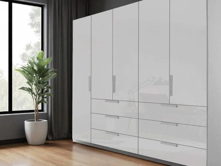 Comet 5 Door Hinged Combi Wardrobe - High Gloss White