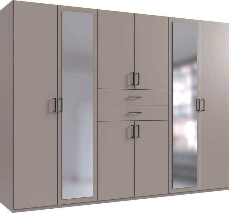 Falmer 6 Door 2 Drawer Mirrored Wardrobe - 270cm - Silk Grey
