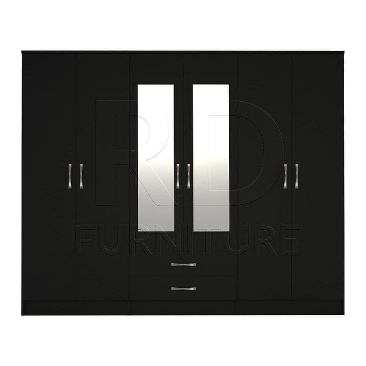 Classic 6 Door 2 Drawer Mirrored Wardrobe - Black