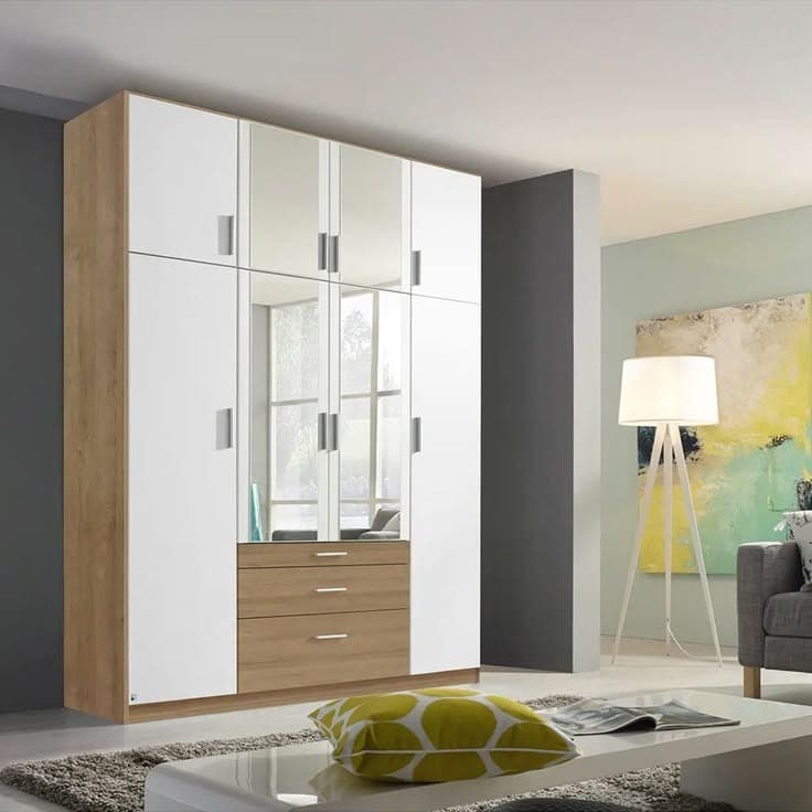 Rauch Hildesheim Extra 8 Door 3 Drawer Mirrored Wardrobe 181cm - Sonoma Oak & Alpine White