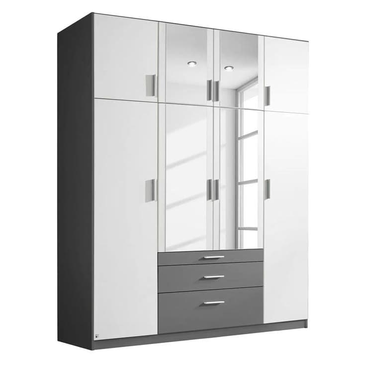 Rauch Hildesheim Extra 8 Door 3 Drawer Mirrored Wardrobe 181cm - Metallic Dark Grey & Alpine White
