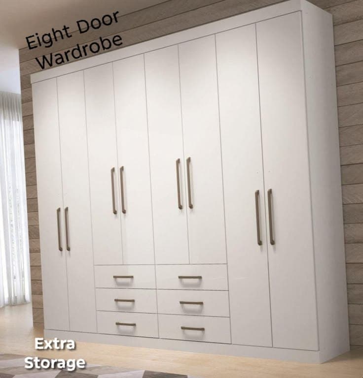 Light White Eight Door 6-Drawer Extra Storage Wardrobe
