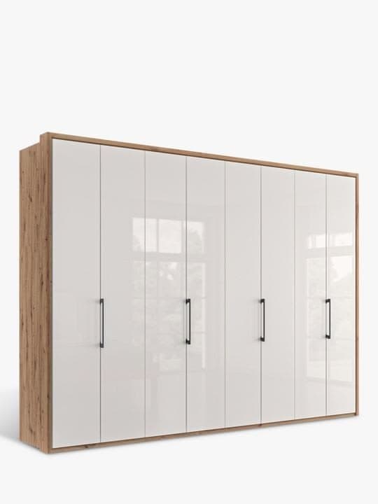 John Lewis Osaka 3m Bi-Fold Wardrobe with 8 Glass Doors - White Oak