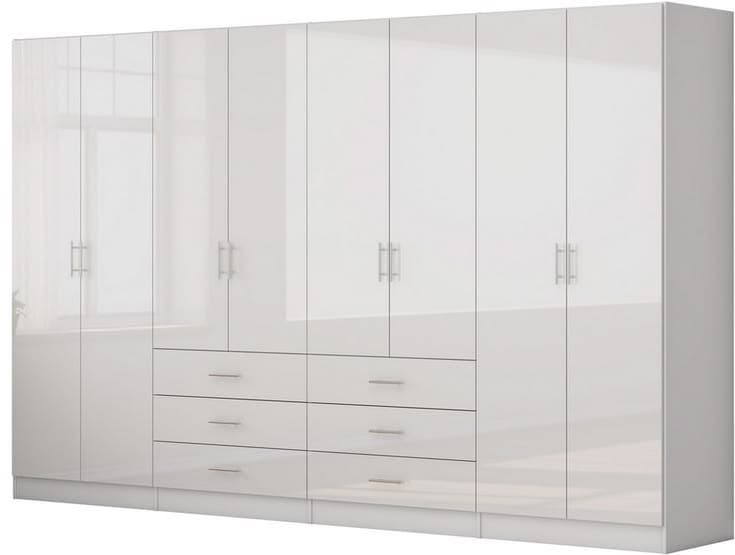 OTTO Home Trento High Gloss 8-Door 6-Drawer Wardrobe - White