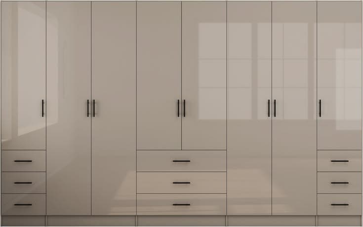 OTTO Home Trento High Gloss 8-Door 9-Drawer Wardrobe - Cashmere Grey Beige
