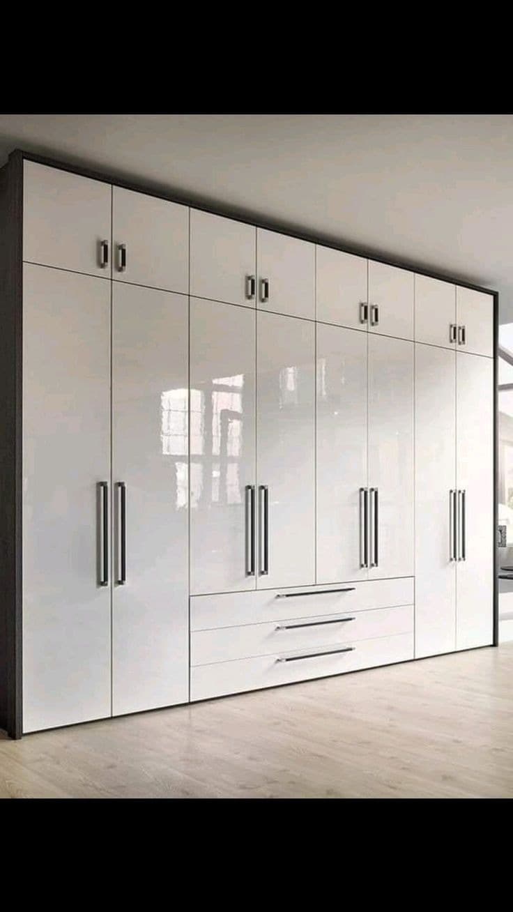 Modern High Gloss 8-Door 3-Drawer Extra Large Wardrobe - White & Dark Grey Frame