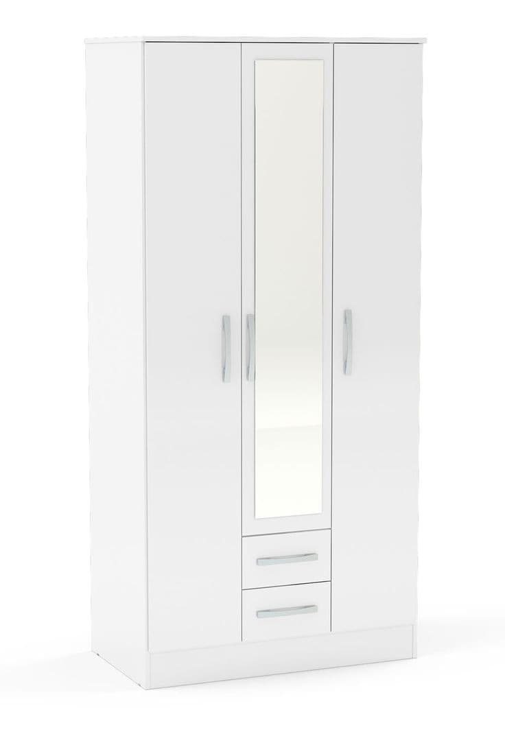 Links High Gloss White 3 Door 2 Drawer Wardrobe With Mirror