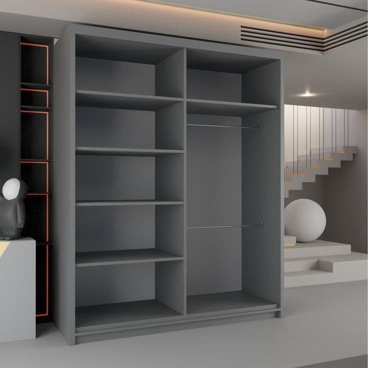 Cairo Curved Mirror Sliding Wardrobe 150cm - Grey