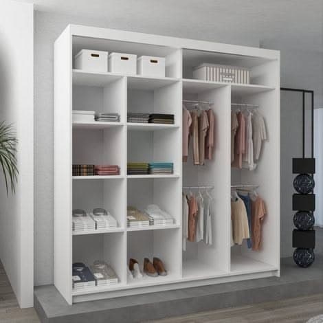 Modern Nicole Stylish Mirror Double Door Sliding Wardrobe 203cm - White