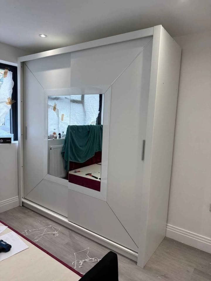 Crego 2-Door Mirrored Sliding Wardrobe - White
