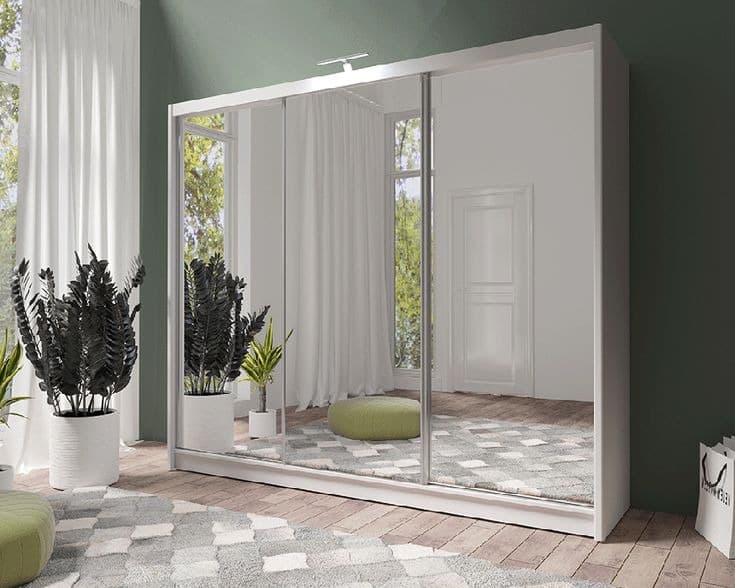 Paris Lux 250cm 3-Door Full Mirror Sliding Wardrobe - White