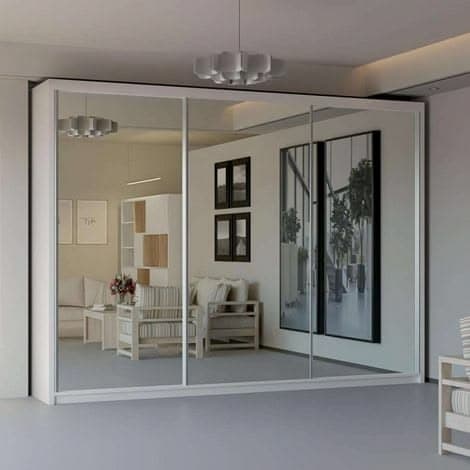 Modern Full Mirror 250cm 3-Door Sliding Wardrobe - White