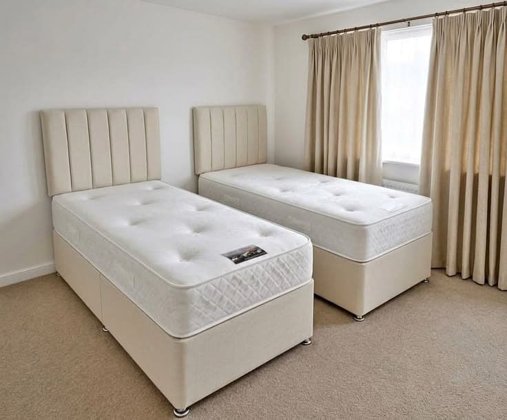 Twin Verona Vertical Paneled Upholstered Single Divan Beds Set