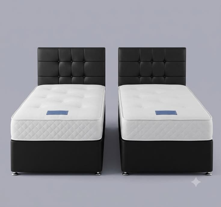 Twin Buttoned Upholstered Divan Bed Set