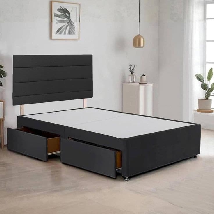 Bed Time UK Plush Divan Bed Frame with 20 Horizontal Headboard & 2 Drawers